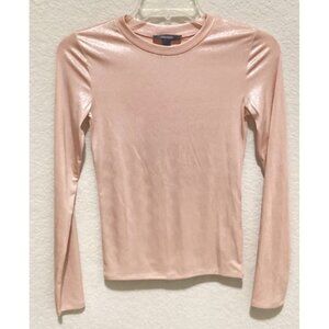 Forever 21 Pink Long-Sleeve Crewneck Stretchy Velvet Top Size S